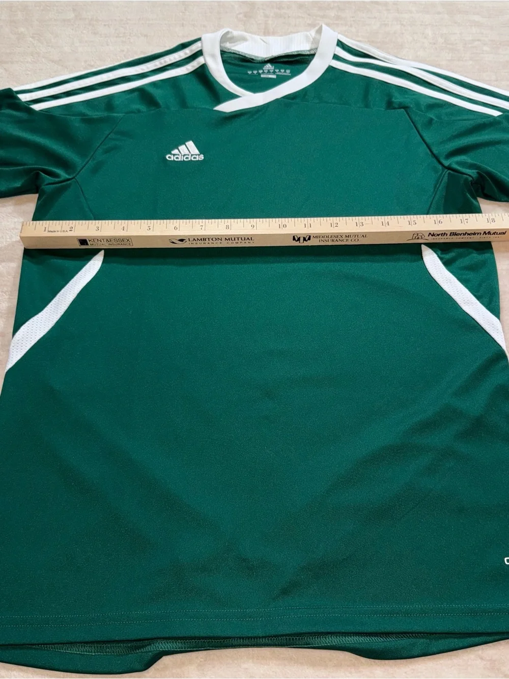 adidas Green Short-Sleeve Performance Soccer Jersey with White Stripes